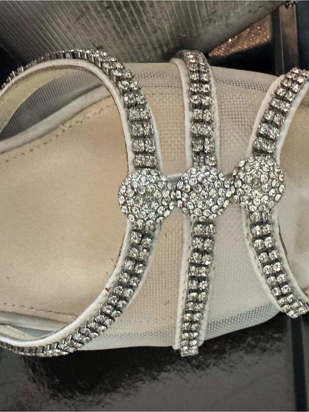 Crystal-Embellished Silver Strappy Women’s Heels